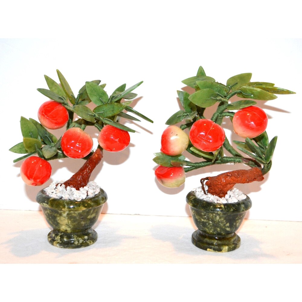 Feng Shui Peach Tree with Jade Glass Pair Any Room